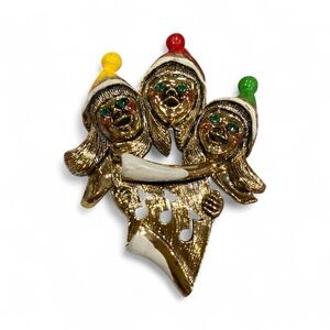 Vintage Christmas Caroler’s Festive Gold-Tone and Enamel Brooch
